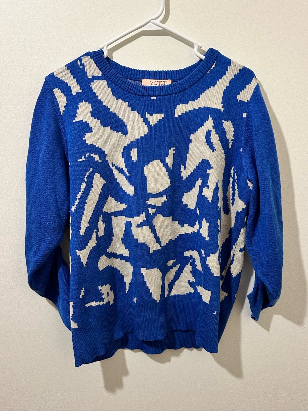 Victor Glemaud Royal Blue and Ivory Abstract Crewneck Sweater